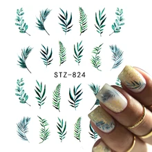 1/4 Pcs Simple Green Theme Nail Water Decal Stickers Summer DIY Slider For Manicuring Watercolor Flower Leaf Nail Art Watermark
