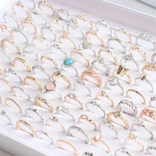 10/20/30/50Pcs/lot Fashion Sparkling Rhinestone Crystal Rings For Women Mix Style Gold Silver Plated Wedding Engagement Jewelry