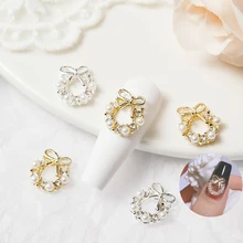 10Pcs Garland Bowknot Pearl Zircon Nail Art Charms Rhinestone Christmas Wreath Nail Design Crystals Jewelry Nail Art Decoration