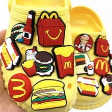1PCS New Arrival Cartoon Snack Icon Croc Buckle Hamburger Chips Graden Shoe Accessoires Charms Kids Party Gifts Wristband Decor