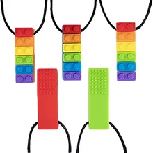 1Pc Sensory Chew Necklace Brick Chewy Kids Silicone Biting Pencil Topper Teether Toy Silicone teether for children with autism