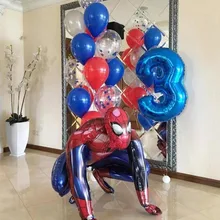 1Set 3D Marvel Big Spiderman Hero Foil Balloons Number The Avengers Birthday Party Decorations Kids Iron Man Inflated Toy Gifts