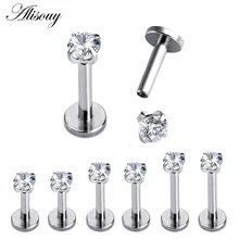 1pc Silver Color Labret Lip Ring Zircon Anodized Internally Threaded Prong Monroe 16G Tragus Helix Ear Piercing Earring women