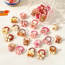 2/10/20 Pcs/Set Baby Girls Cute Cartoon Flower Thumb Ring Scrunchies Rubber Bands Children Sweet Hair Bands Kid Hair Accessories