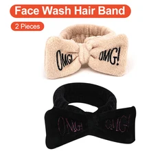 2 PCs Women's Washing Face Hair Band Simple Plush Headband Wash Makeup Hair Band Black + Brown Autumn and Winter