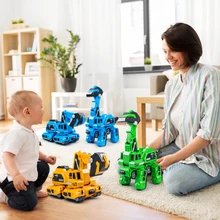 2 in 1 automatic crash deformation inertial dinosaur engineering vehicle brachiosaurus excavator collision transforming car toy