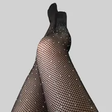 2021 Sexy Women Pantyhose Shiny Fishnetstocking High Quality Hollow Mesh Diamonds Plaid Tights Sparkle Rhinestone Stockings