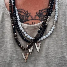 2022 Fashion New Arrow Charm Pendant Necklace Men Handmade 6mm Tiger Eye Stone Bead Necklace Men Jewelry Gift