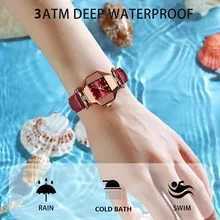 2022 Luxury Quartz Watch Girl's Elegant Fashion Red Dial Waterproof Ladies Leather Watches Women High Quality Zegarek Damski Hot