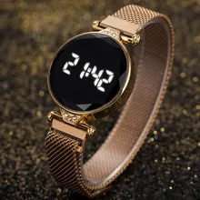 2022 Luxury Women's Watches Rose Gold Stainless Steel Ladies Wristwatch LED Digital Watch for Women Electronic Clock Reloj Mujer