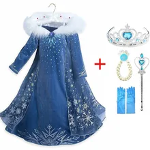 2022 New Elsa Dress Girls Party Vestidos Cosplay Girl Clothing Anna Snow Queen Print Birthday Princess Dress Kids Costume