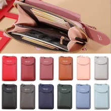 2022 New Women Wallet Solid Leather Shoulder Straps Shoulder Bag Mobile Phone Big Card Holders Wallet Handbag Pockets Girls