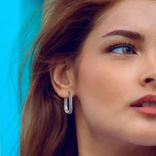 2022 Trend New Purple Pave U Shape Hoop Earring With Zircon Silver Color Luxury Earrings for Women Girl Female Jewelry Accessori