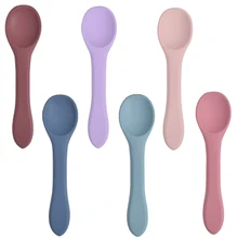 28Candy Color Baby Soft Silicone Spoon Safety Baby Learning Spoon Non-Slip Children Food Feeding Tool Easy To Rinse Tableware