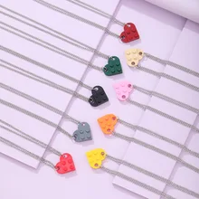 2Pcs/Set Building Block Splicing Pendant Necklace For Women Heart-shaped Couple Chains Choker Neck Jewelry Lovers Gifts 2022