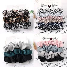 3/5/Pcs Silk Scrunchies Print Leopard Scrunchie Set Elastic Hair Bands Solid Color Fashion Headwear Women Hair Accessories Gift