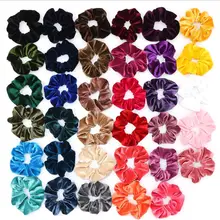 34Colors Korea Velvet Scrunchies Elastic Hair Bands Solid Color Headwear Women Girls Pleated Scrunchie Ponytail Hair Accessories