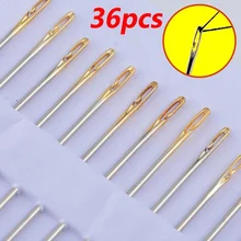36pcs Self-Threading Sewing Needles Stainless Steel Quick Automatic Threading Needle Stitching Pins DIY Punch Needle Threader