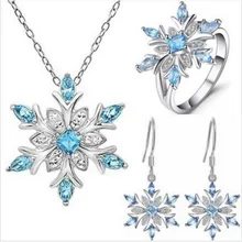 3PCS/Set Trendy Ocean Blue Snowflake Earrings Set Women's Girls Ring Necklace Jewelry Set For Christmas Gift Party Accessories