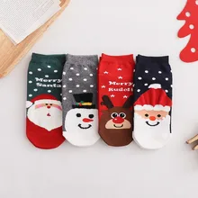 4 Pairs Of Autumn And Winter Christmas Socks Feather Yarn Santa Cartoon Moose Straight Board Boat Socks Short Red Socks