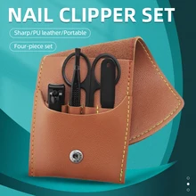 4-Pcs Nail Clippers Suit Nail Clippers Nail Scissors Fold Bag-Beauty Manicure Nail File Tool