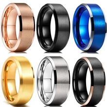 6 Colors Simple 8mm Men Tungsten Carbid Ring Gold Blue Black Matte Finish Beveled Polished Edge Engagement Ring Men Wedding Band