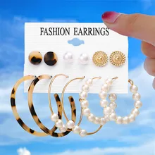 6-Piece/Set New Simple Fashion Temperament Acrylic Women's Jewelry Pearl C- Shaped Earrings Women's 6-Piece Set