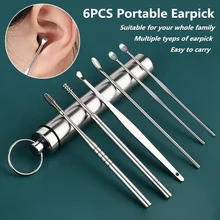 6pcs/set Stainless Steel Ear Picking Tool Set Ear Wax Remover Cleaner Ear Cleaning Spoon Ear Protector Ear Picker