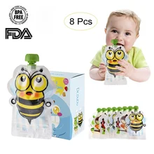 8 PCS BPA-Free Reusable Sealed Complementary Food Pouch Storage Bag Homemade 148ml Double Zipper Set Baby Food Storage