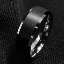 8mm Black Fashion Men Ring Stainless Steel Ring Matte Brushed Wedding Engagement Band Unisex Jewelry Men Birthday Gift