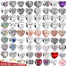 925 Sterling Silver Angel Mom Family Heart series Shine Beads Fit Original Pandora Charms Bracelets Women DIY Jewelry