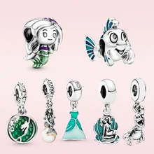 925 Sterling Silver Little Mermaid Ariel Sebastian Dangle Charm Nemo bead Fit Original PAND0RA Bracelet for women gift
