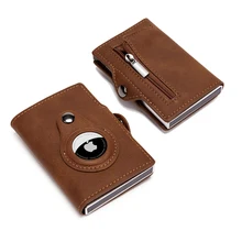 Airtag Men's Wallet New Metal Aluminum Box Case Rfid Anti-theft Swipe Credit Card Holder Genuine Leather Short Zipper Coin Purse