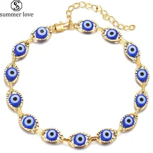 Amulet Nazar Oval Evil Blue Eye Charm Bracelet High Quality Gold Silver Color Brass Chain Bracelets for Women Men Prayer Jewelry