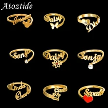 Atoztide Custom Names Rings聽Stainless Steel Adjustable Butterfly聽Open Size Wedding Letter Circle for Women Unique Jewelry聽Gifts