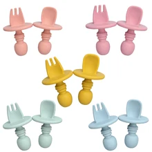 BAP Free Food Grade Infant Mini Silicone Tableware Set Baby Soft Kitchen Accession Fork Spoon Kids Portable Soild Color TeaSpoo