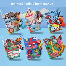 Baby Cloth Book Kids Infant Early Learning Educational Animal Tails Fabric Books Develop Cognize Reading Puzzle Book Toys 懈谐褉褍褕泻