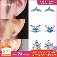 Bamoer Real 925 Sterling Silver Butterfly Animal Flower Ear Studs for Women Exquisite Party Earrings for Girl Original Design