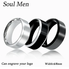 Black Rings Classic Stainless Steel Ring Engagement Wedding Bands For Men Female Couple Black Silver Color Fashion Jewelry 8/6mm