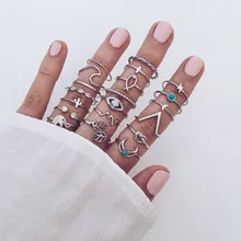 Bohemian Europe and America Cross Border Elephant Cross Moon Turquoise Match Sets Ring 20-Piece Set