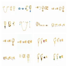 CANNER Multi-size Dangle Earring 18K Gold Plated Piercing Aretes for Women Moon Star Flower Heart Geometry Piercings Jewerly