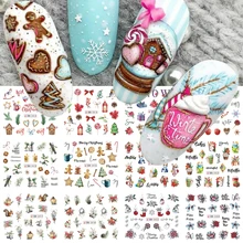 Christmas Greenery Nail Stickers Birds Water Nail Decals Letters Hot Chocolate Sliders Winter Decoration Watermarks BN2413-2424