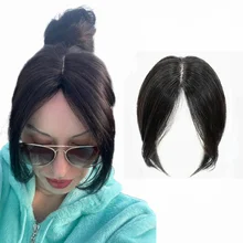Clip In Natural Human Hair Bangs Fringe Hair Pieces Middle Part Brazilian Straight Non-Remy Hair Extension For Hair Loss 10inch