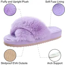Comwarm Winter Women Casual Fuzzy Slippers Female Flip Flops Fluffy Shoes Cross Slides Ladies Soft Plush Home Indoor Slippers