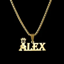 Custom Name Necklace Custom Jewelry Stainless Steel Personalized Crown Pendant For Women 锌芯写胁械褋泻邪 Men Collars Thick Chain Gifts