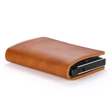 Customized 2022 Credit Card Holder Wallet Men Women RFID Aluminium Bank Cardholder Case Vintage Leather Wallet with Money Clips