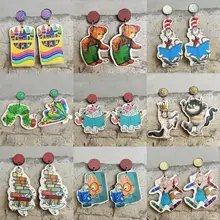 Cute Wooden Animal Cartoon Earrings for Women Bear Insect Crayon Book Teacher Wood Earrings Teachers' Day Gifts Wholesale