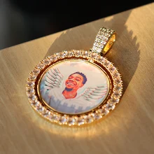 D&Z Custom Made Photo Rotating double-sided Medallions Pendant Micro Paved CZ Round Pendant Collier For Men Women Accessories
