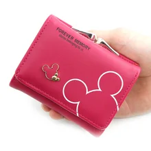 Disney Mickey Mouse woman bag PU Fashion Cute wallet Designer Coin Purse Hasp Sweet Credit Card Holder Women Short Wallet