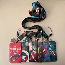 Disney New Spider Man Children's Card Holder Captain America ABS Cartoon Lanyard Student ID Case Hulk Bus Pass Cover Keychain